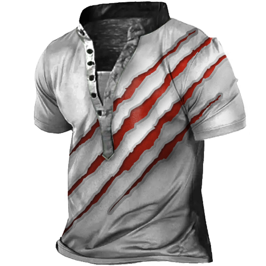 

Men Vintage Bloody Claw Marks Print Henley T-Shirt