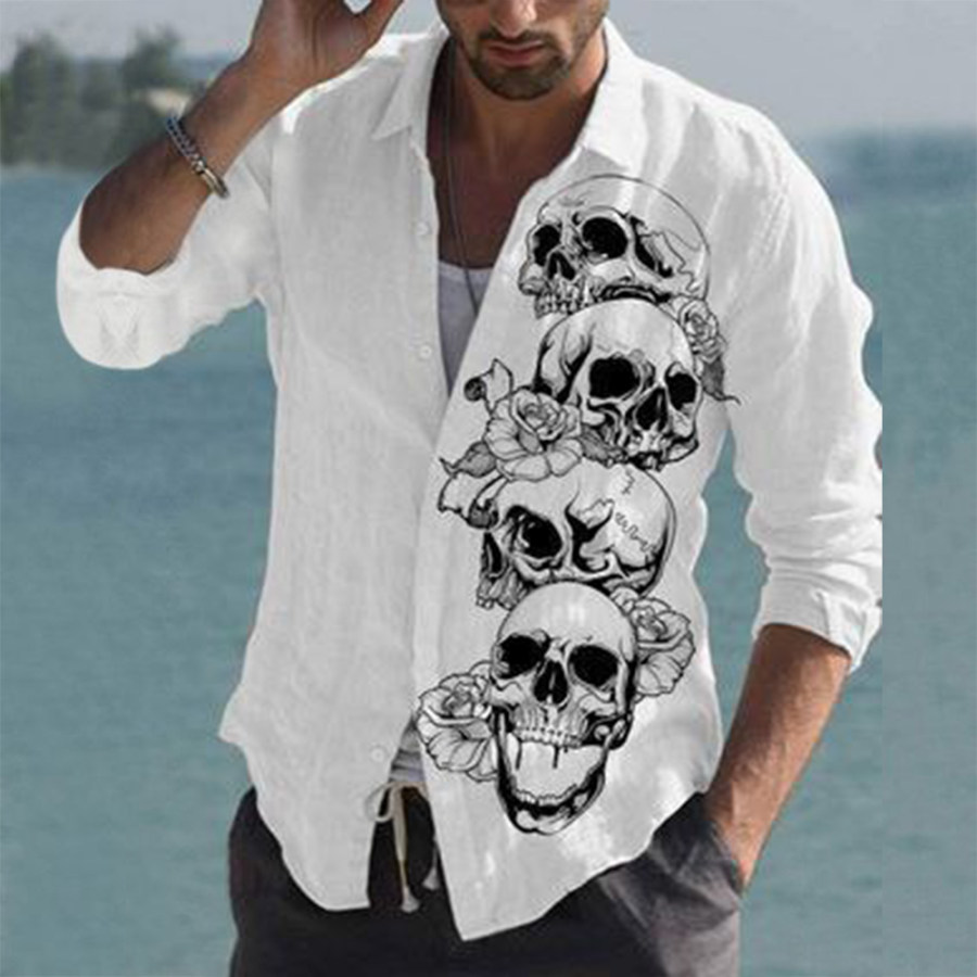 

Camisa Masculina Vintage Com Estampa De Caveira 3D