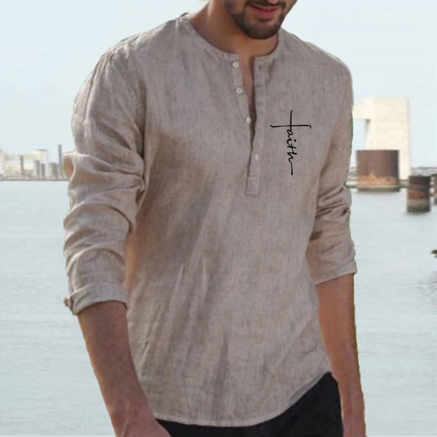 

Men's Cotton Linen Loose Stand Collar Long Sleeve Shirt