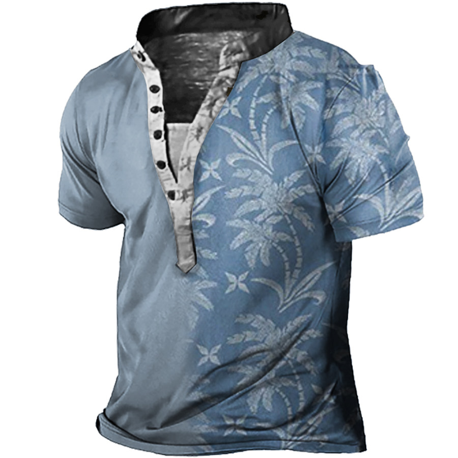 

Men's Floral Print Summer Henley Neck T-Shirt