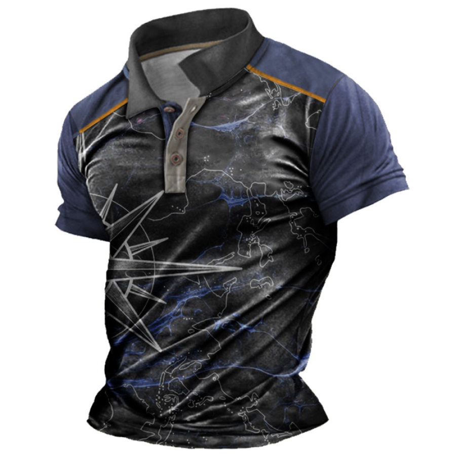 

Men's Casual Nautical Print Polo Short Sleeve T-Shirt