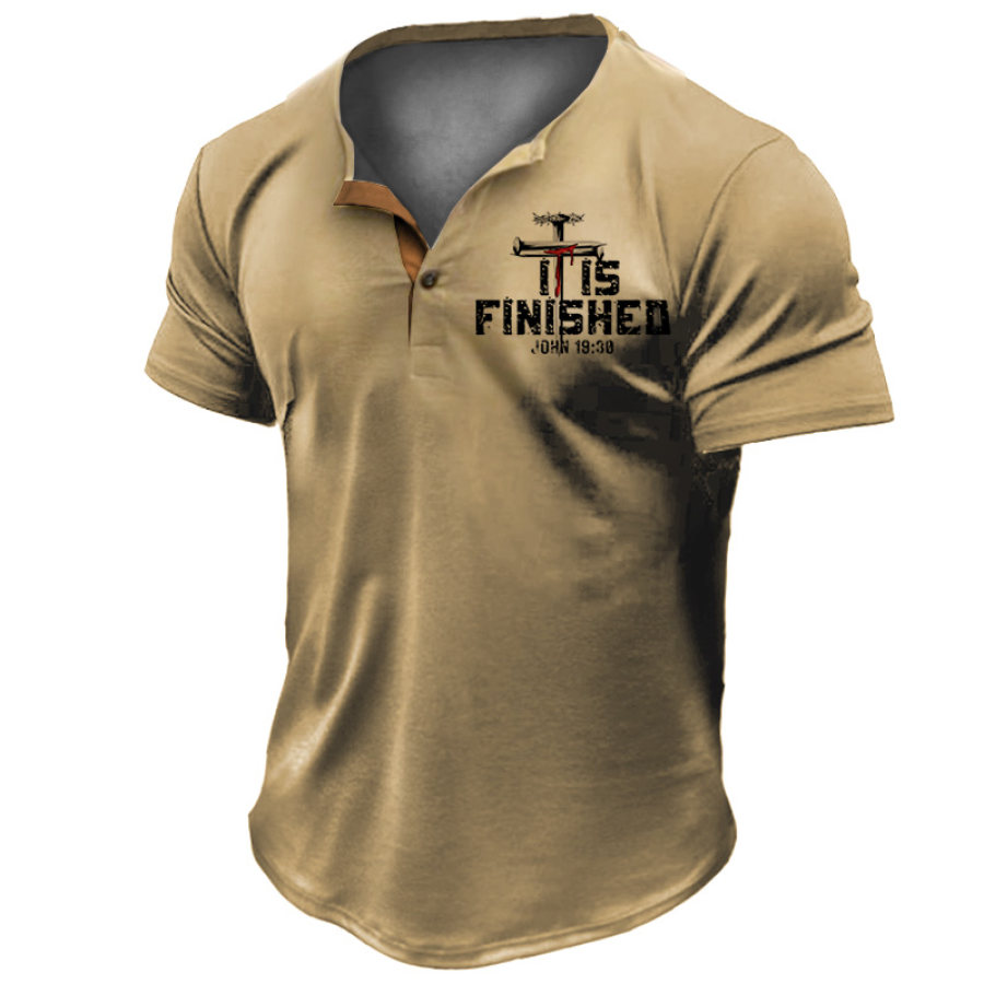 

Men's Vintage IT Is Finished Jesus Christian Henley T-Shirt