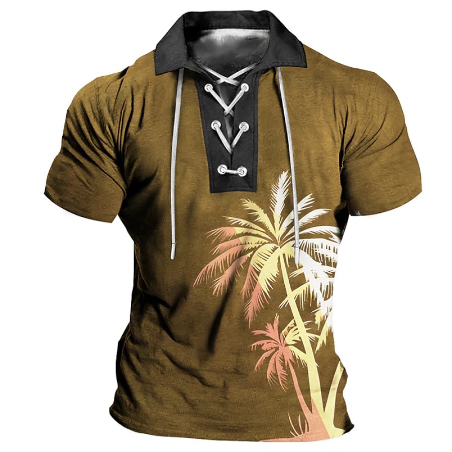 

Men's Outdoor Coconut Tree Graphic Prints Lace-up Polo Shirt