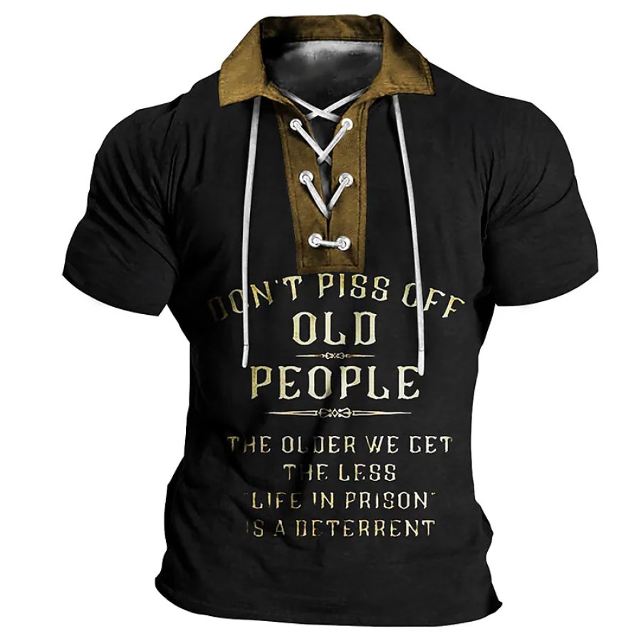 

Men's Vintage Outdoor Letter Graphic Prints Lace-up Polo Shirt