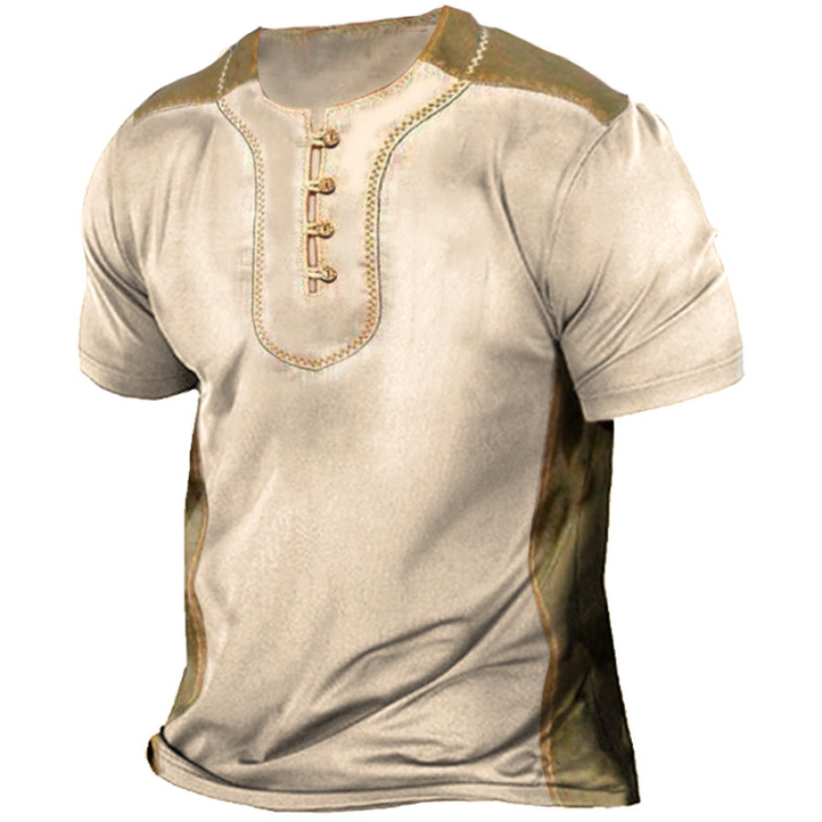 

Men's Vintage Color Block Button Down Short Sleeve T-Shirt