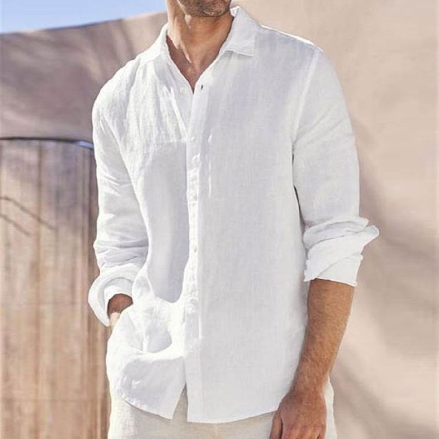 

Men's Casual Loose Solid Color Long-sleeved Cotton And Linen Shirt