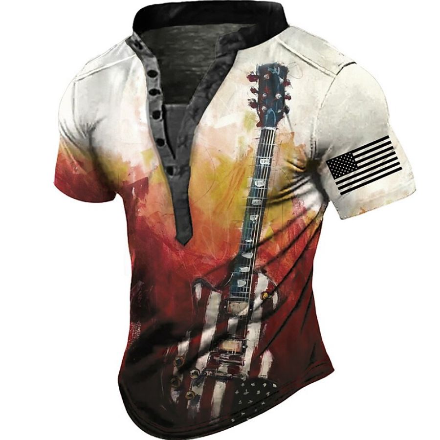 

Men's Outdoor Graphic Guitar Stand Collar Henley Shirt