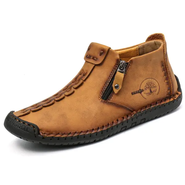 Men's Genuine Leather Zipper Handmade Casual Shoes - Blaroken.com 