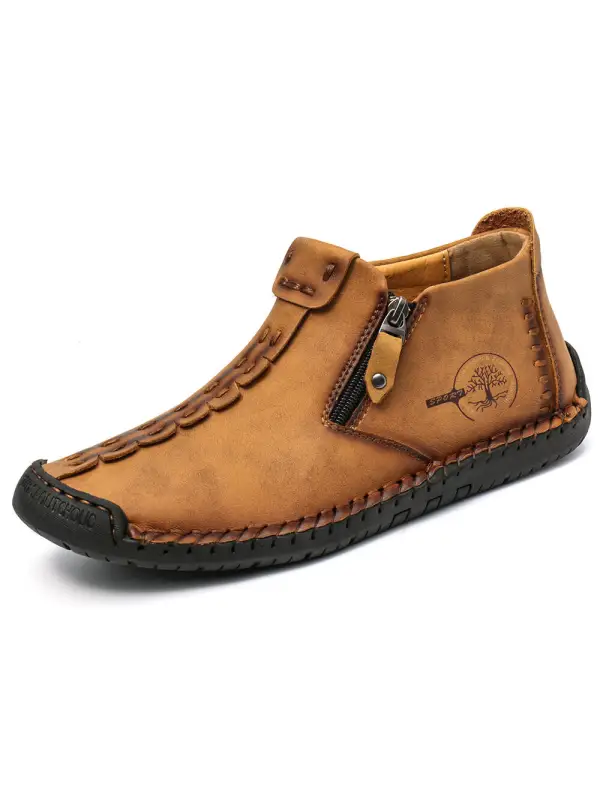Men's Genuine Leather Zipper Handmade Casual Shoes - Gethefashion.chimpone.com 