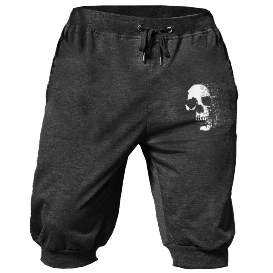 

Men's Retro Skull Print Elastic Waist Casual Shorts