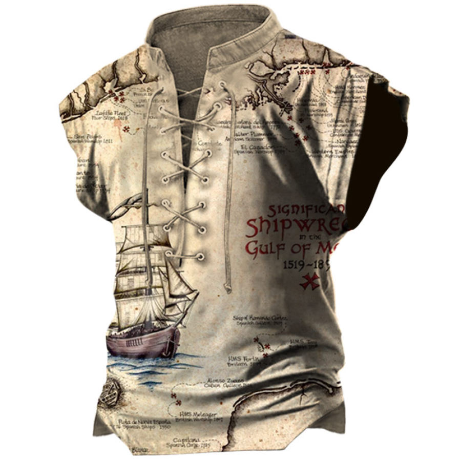 

Men's Vintage Nautical Print Tie Sleeveless T-Shirt