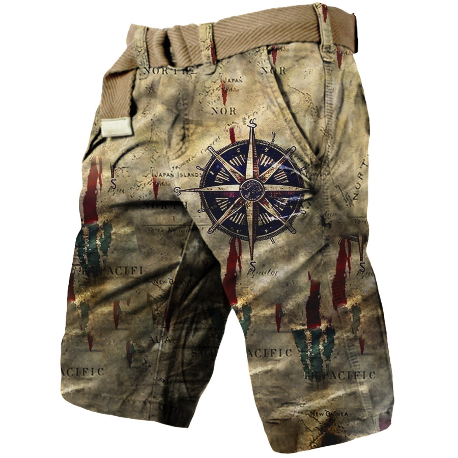 

Men's Vintage Nautical Map Compass Print Cargo Shorts