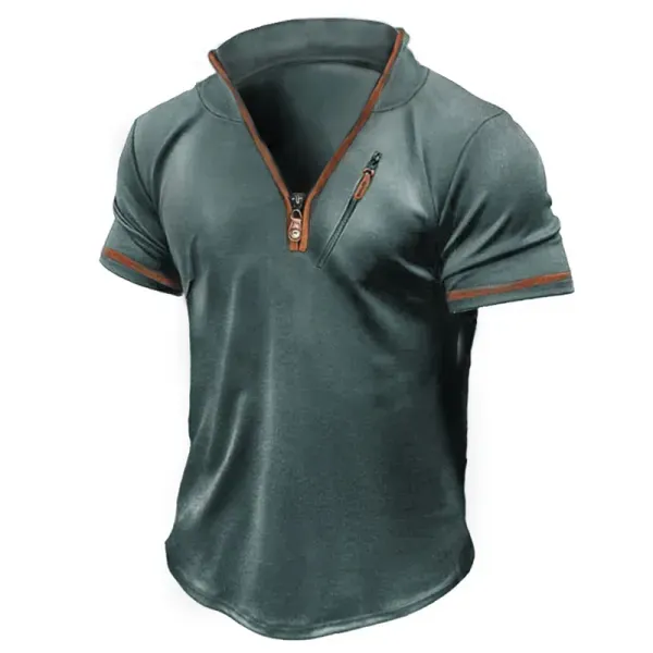 Men's Outdoor Zipper Stand Collar Pocket T-Shirt - Chrisitina.com 