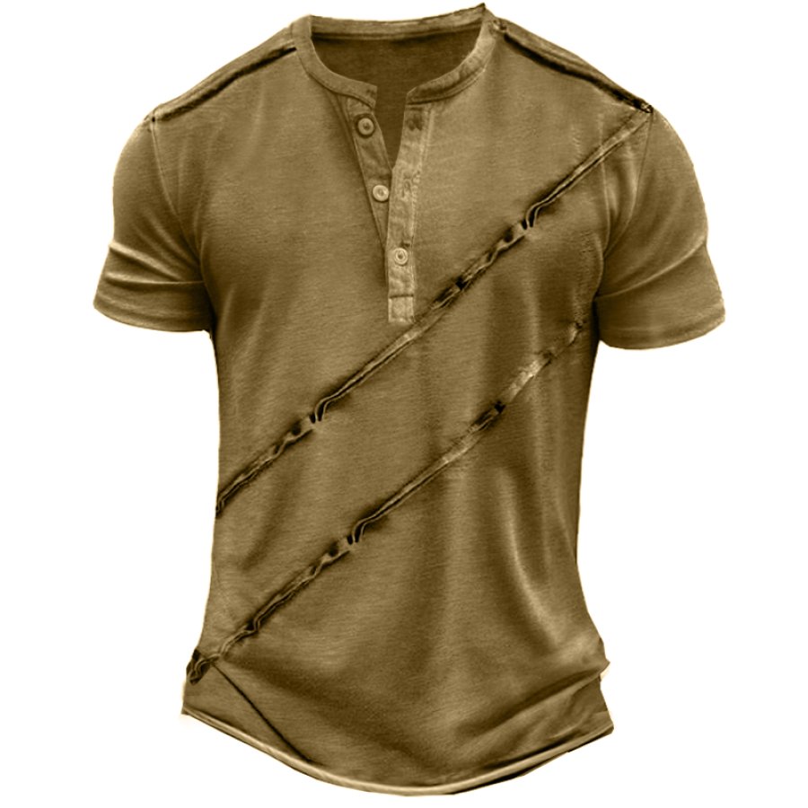 

Men's Retro Chest Pocket Rolled Comfort Vacation Henley Collar T-Shirt