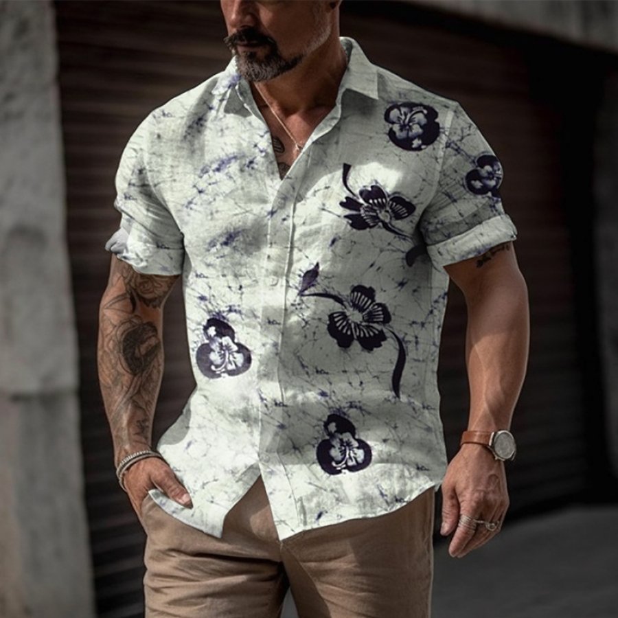 

Men's Vintage Hawaiian Vacation Palm Tree Seaside Print Shirt