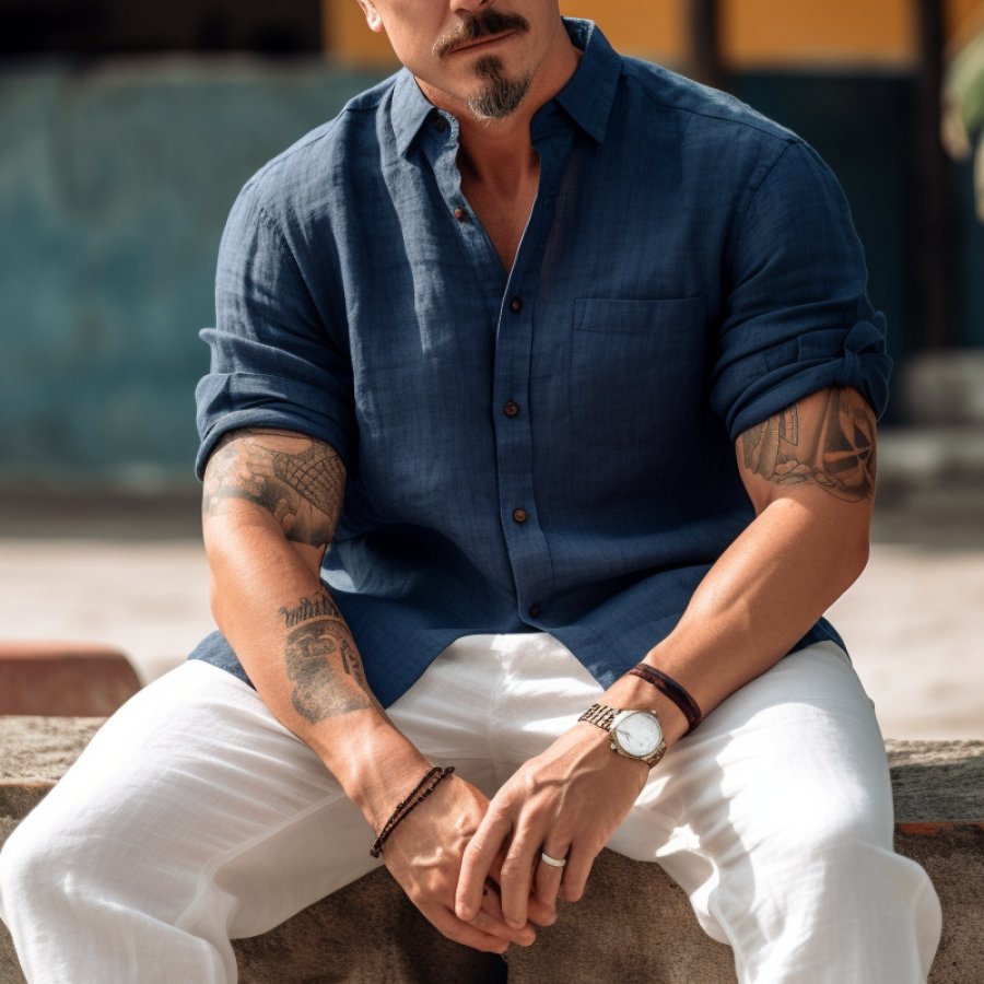 

Men's Vintage Linen Vacation Casual Shirt