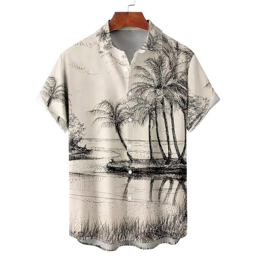 

Men's Coconut Tree Hawaiian Beach Short Sleeved Shirt