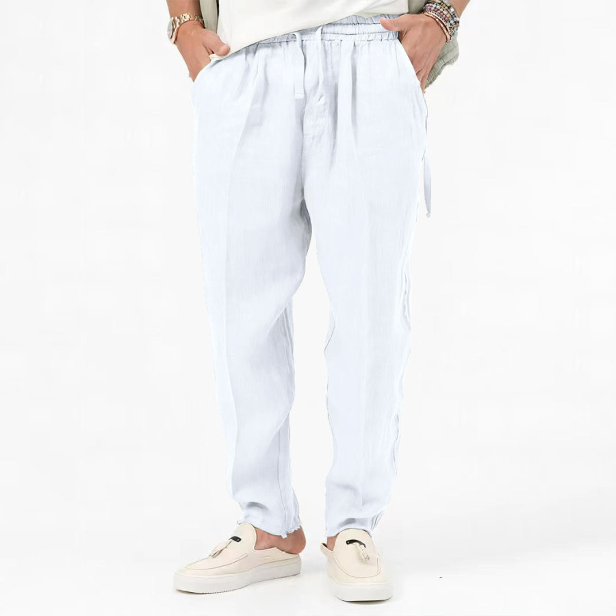 

Men's Cotton Linen Loose Solid Color Pocket Casual Pants