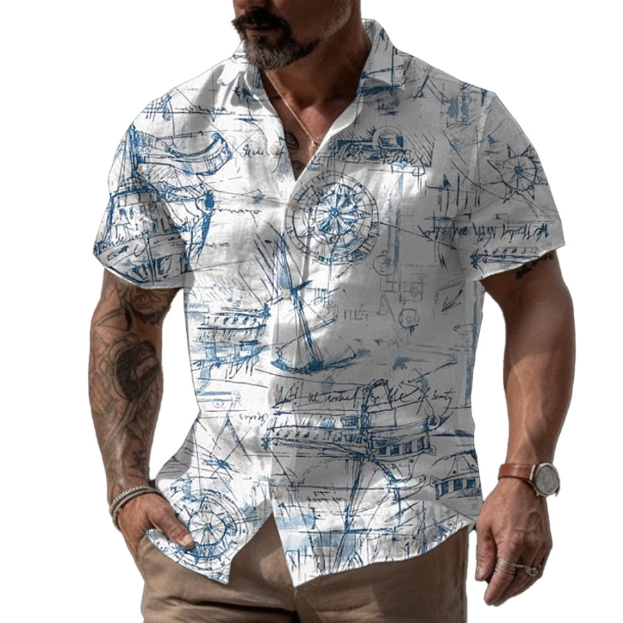 

Men's Vintage Sailing Compass Print Shirt