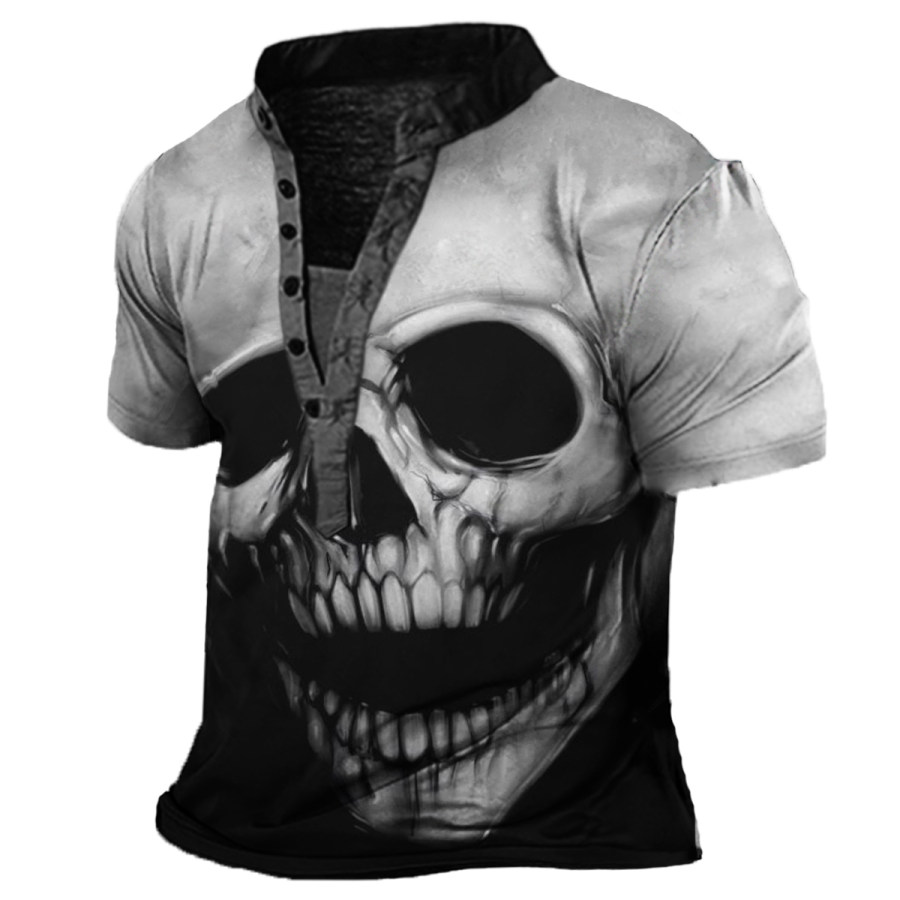 

Men's Vintage Skull Henley Short Sleeve T-Shirt