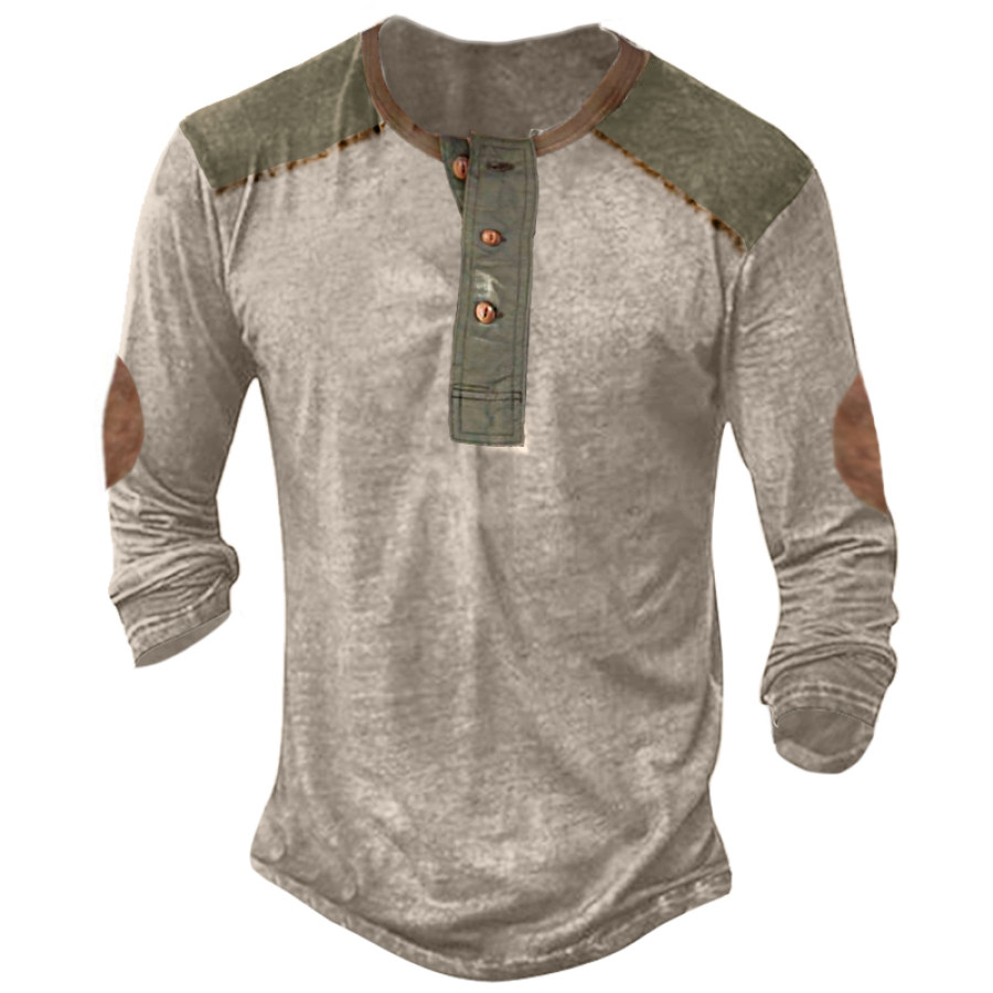 

Men's Vintage Panel Long Sleeve Henley T-Shirt