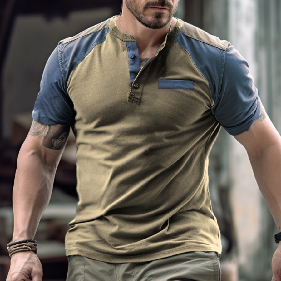 

Men's Retro Outdoor Comfortable Breathable Contrasting Color Short Sleeve T-Shirt