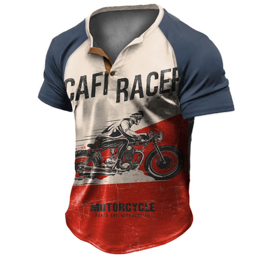 

Men's Vintage Motorcycle Racing Contrast Color Henley T-Shirt