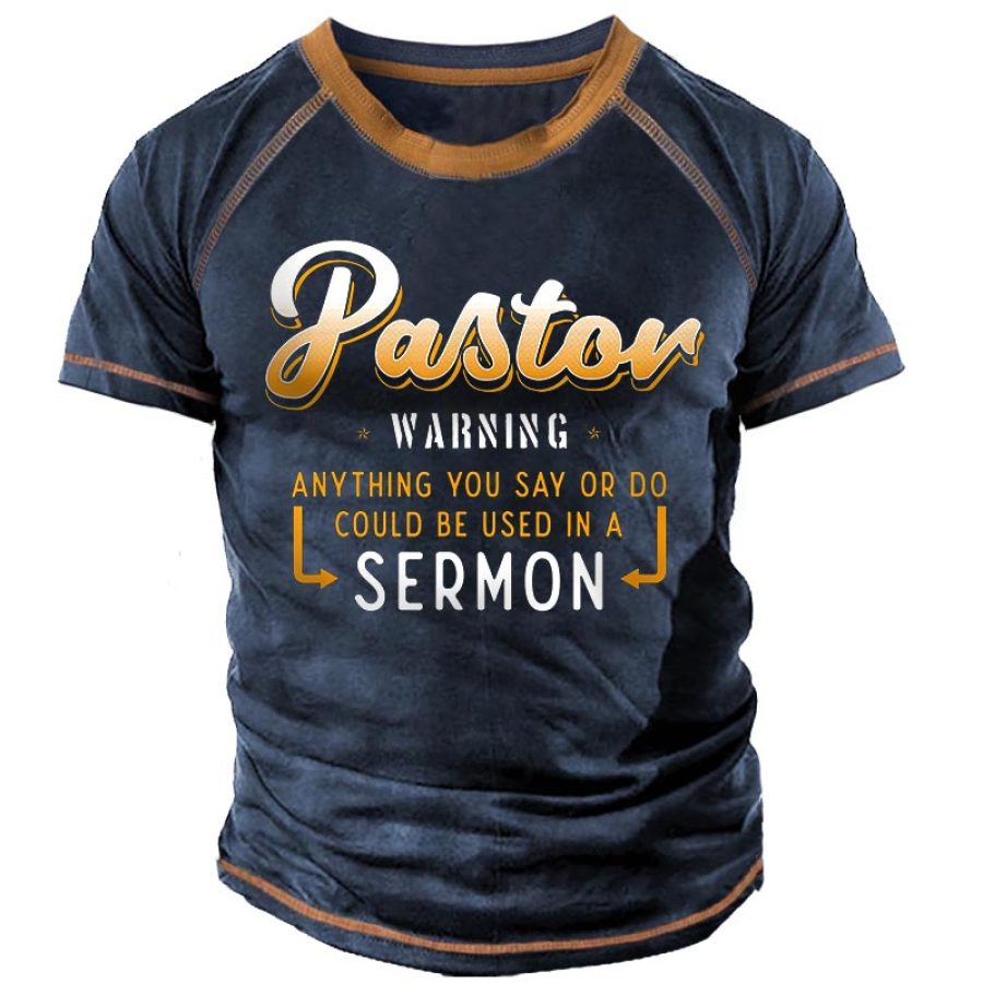 

Men's Vintage Pastor Warning Anything You Say Print Contrasting Short Sleeve T-Shirt