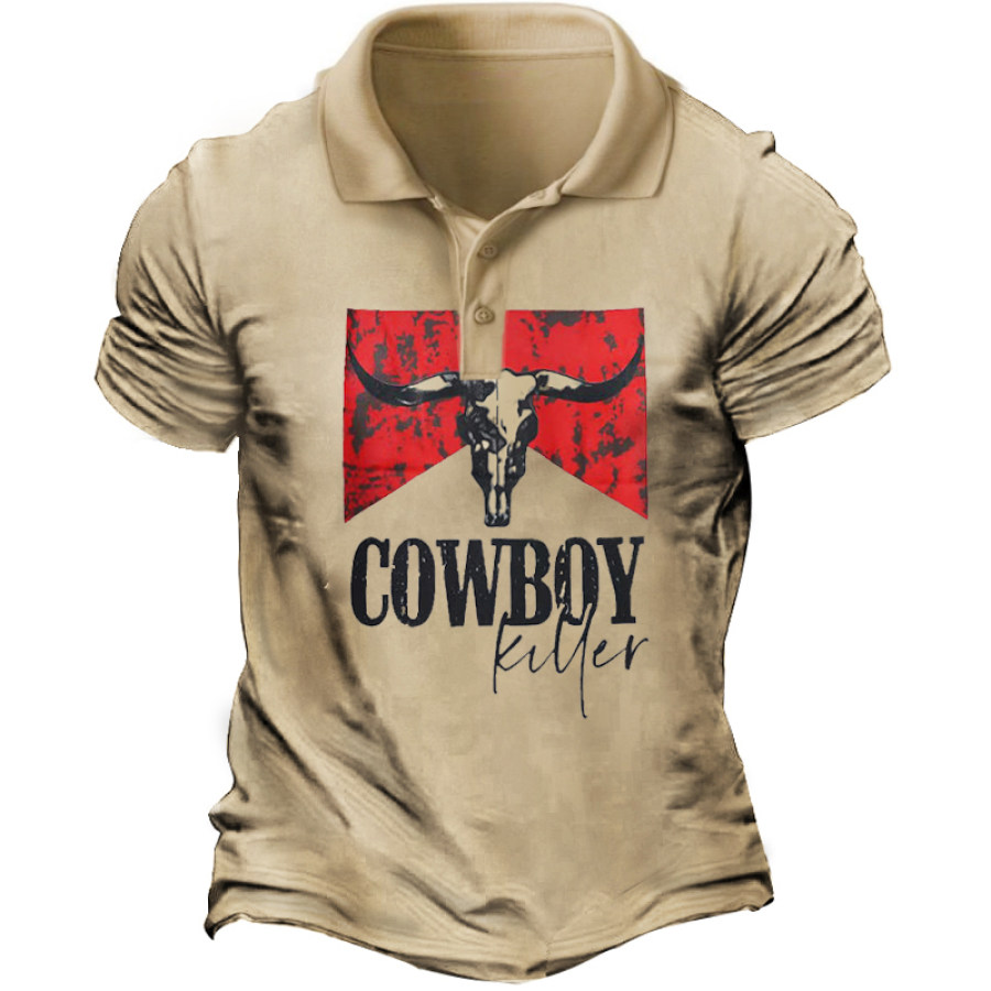 

Men's Vintage Cowboy Print Polo Shirt