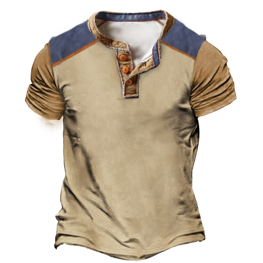 

Men's Vintage Colorblock Henley Short Sleeve T-Shirt