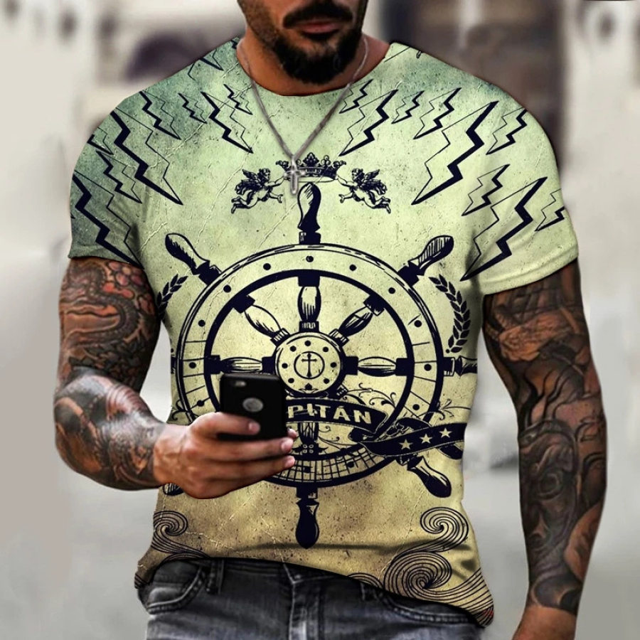 

Men's Casual Nautical Compass Short Sleeve Printed T-Shirt