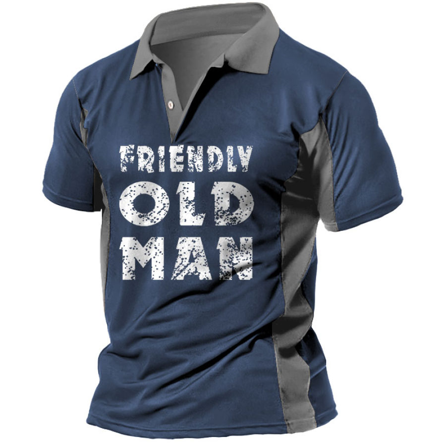 

Men's Vintage Old Man Print Polo Short Sleeve T-Shirt