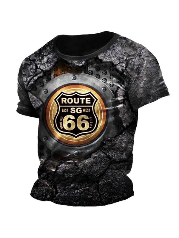 Men's Vintage Route 66 Print Short Sleeve T-Shirt