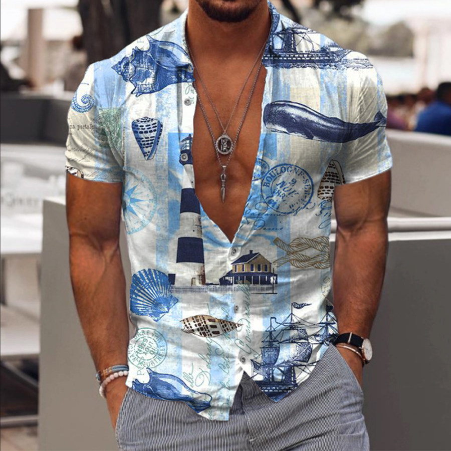 

Men's Summer Ocean Animal Print Beach Short Sleeve Shirt