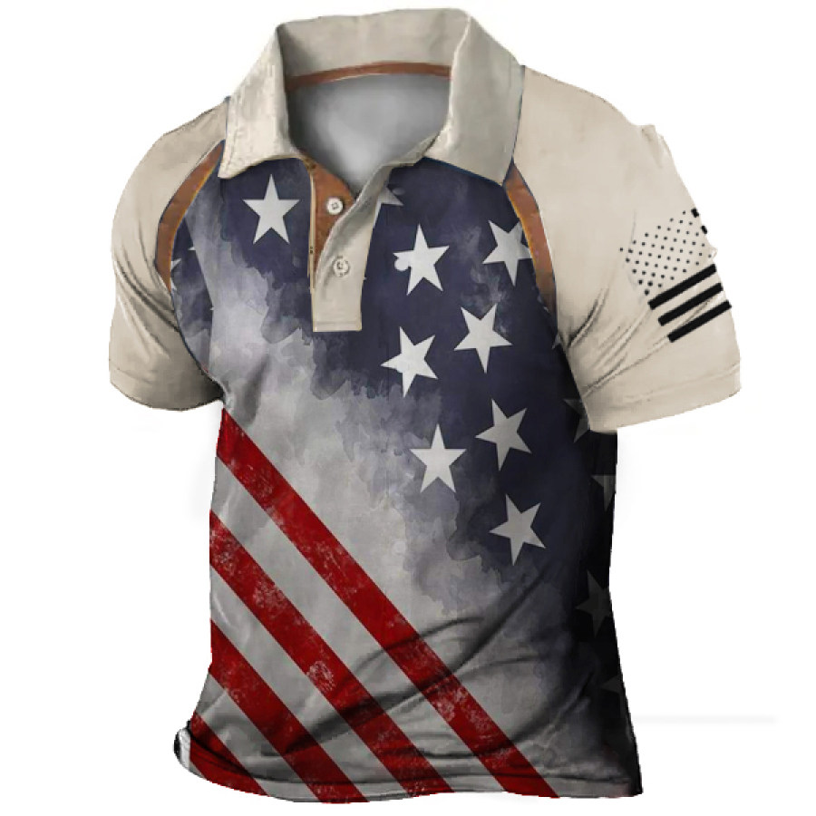 

Men's Vintage American Flag Polo Neck Tactical T-Shirt