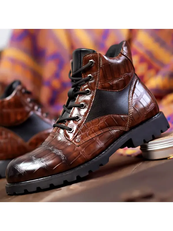 Men's Vintage Faux Crocodile Leather Mid-Top Martin Boots - Gethefashion.chimpone.com 