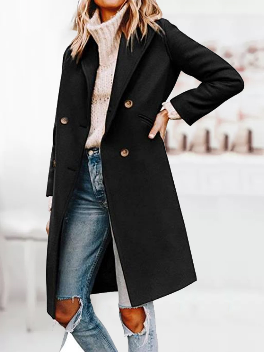 Casual Solid Color Lapel Long Sleeve Coat
