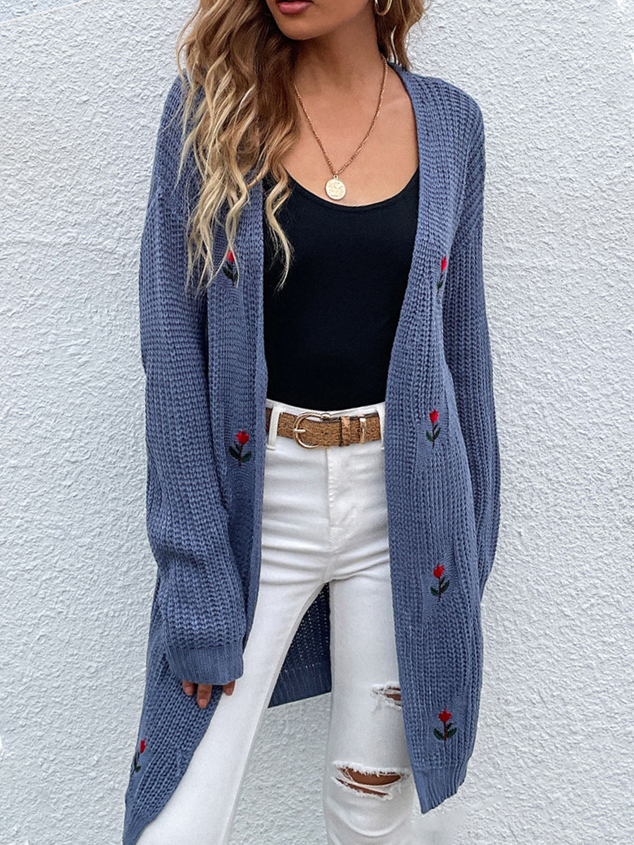 Casual Loose Embroidered Sweater Cardigan