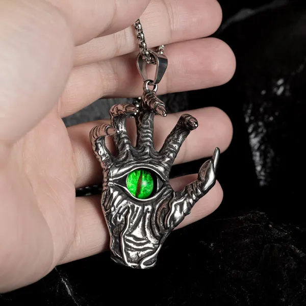 Dragon Claw Green Evil Eye Pendant Necklace - Glurrow.com 