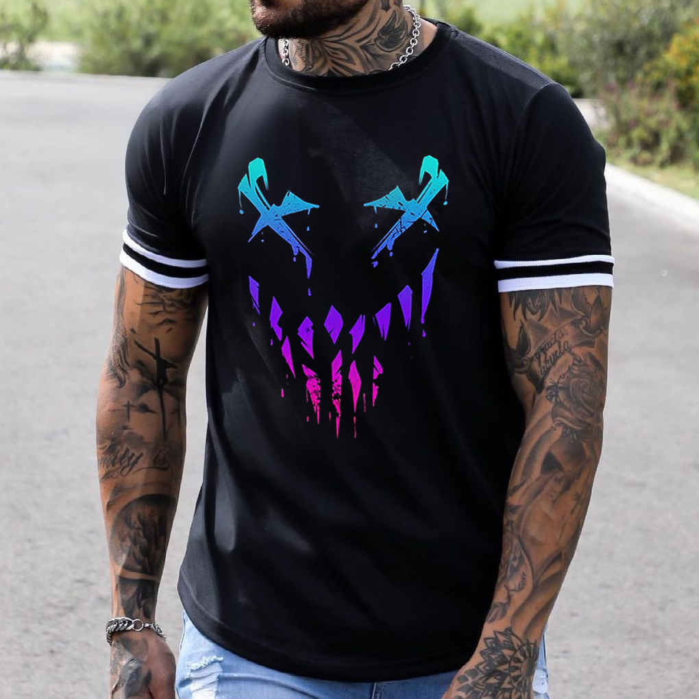 Fashion Smiley Print Color Matching Casual Slim Fit Men's Short Sleeve T Shirt