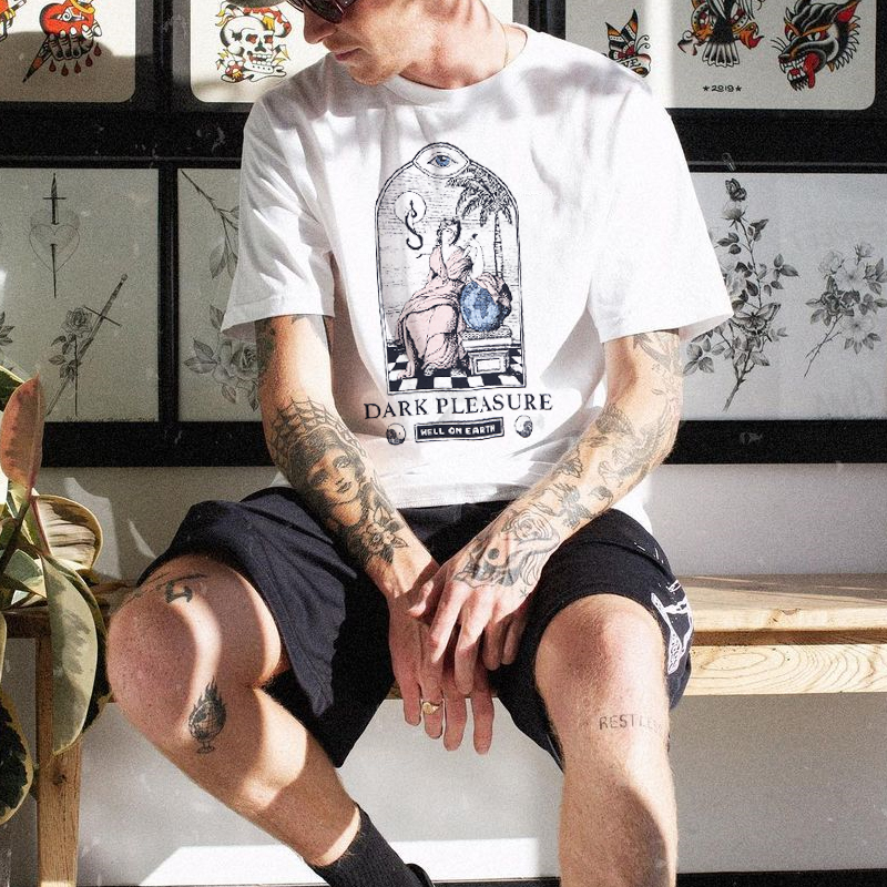 Mens Retro Dark Pleasure Printed Short Sleeve Tee