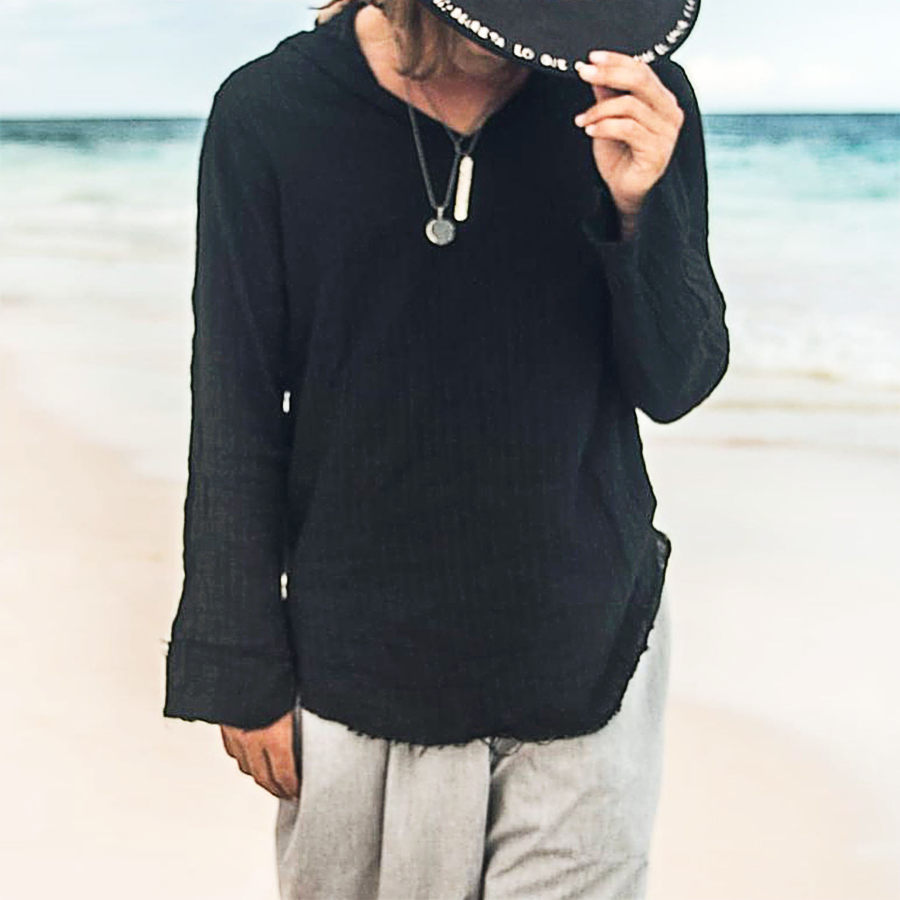 

Men's Linen Casual Hooded Shirt