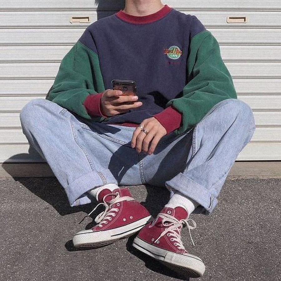 

College Vintage Colorblock Crewneck Sweatshirt