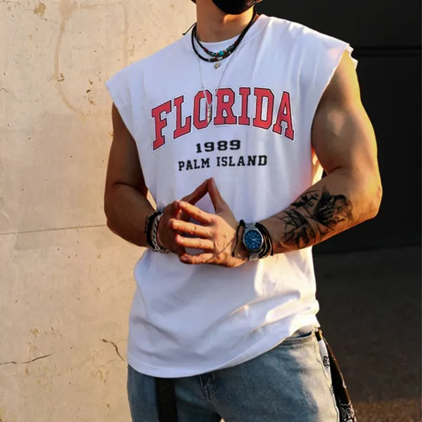 Retro Men's Florida Print Tank Top Oversized Sleeveless T-shirt - Faciway.com 