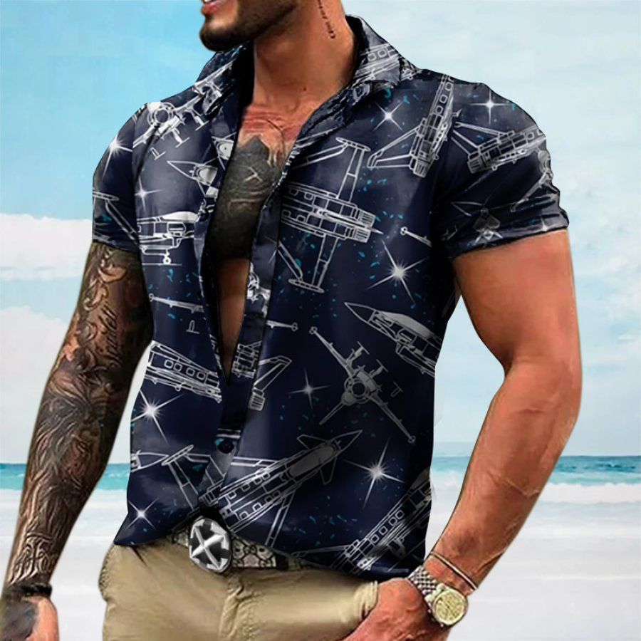 

Men's Airplane Print Short Sleeve Casual Shirt