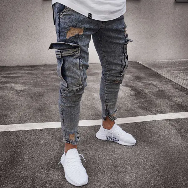 Men's Fashion Knee Hole Zipper Jeans - Kalesafe.com 