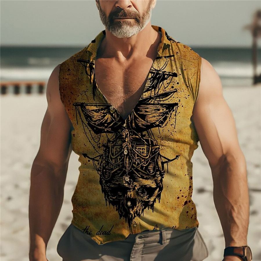 

Men's Outdoor Vintage Nautical Sailing Print Casual Sleeveless Shirt
