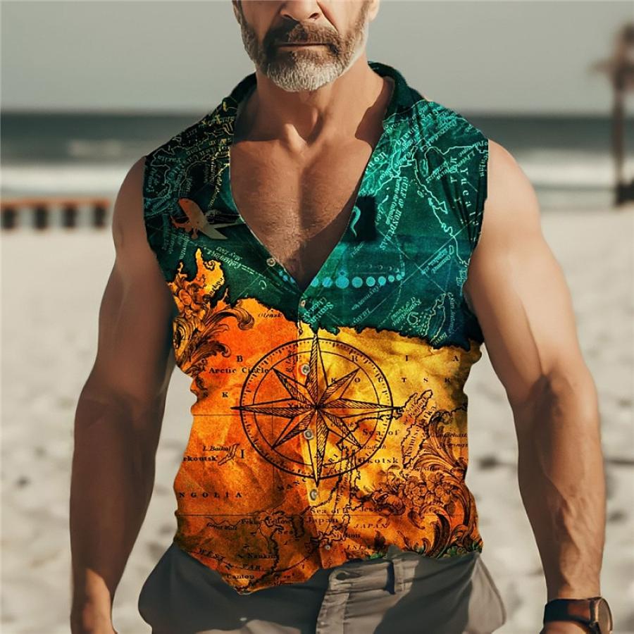 

Men's Outdoor Vintage Nautical Contrast Color Casual Sleeveless Shirt