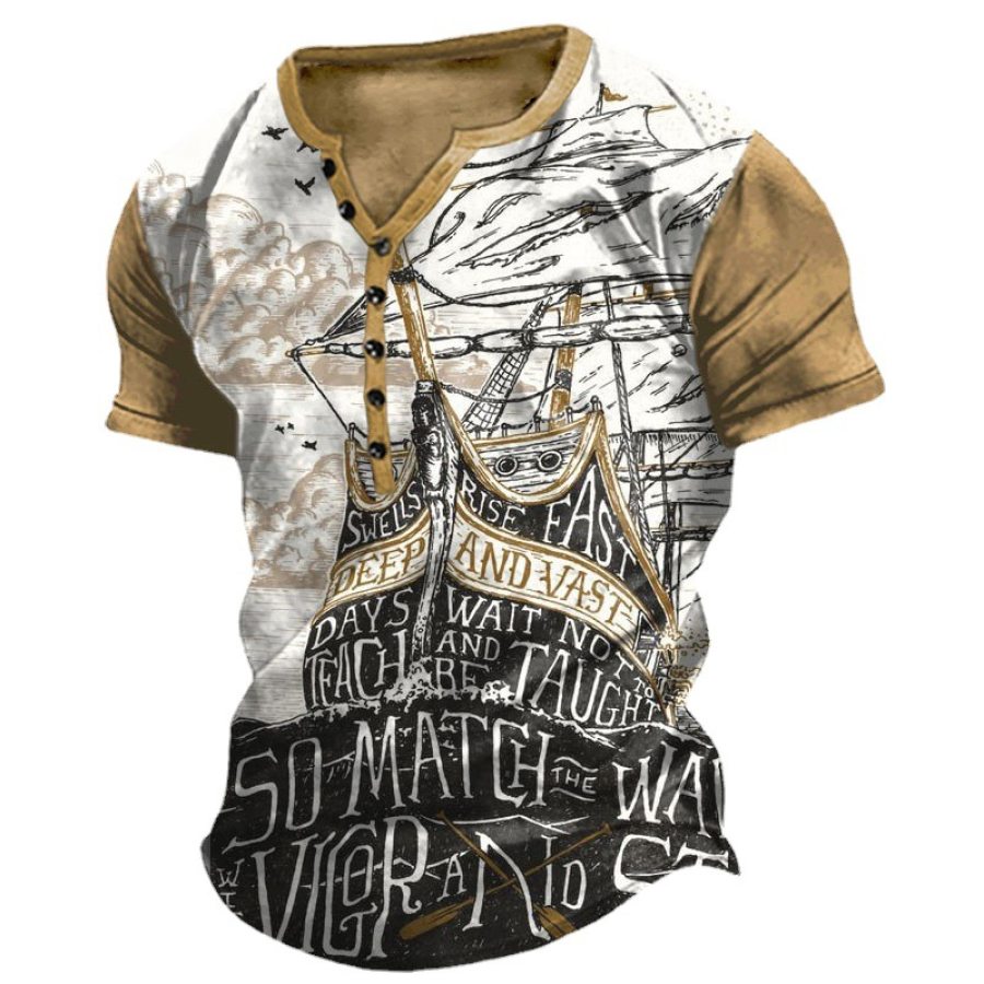 

Men's Vintage Nautical Boat Henley T-Shirt