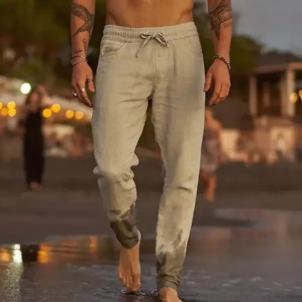 Men's Casual Breathable Elastic Tether Beach Cotton Linen Loose Trousers - Menilyshop.com 